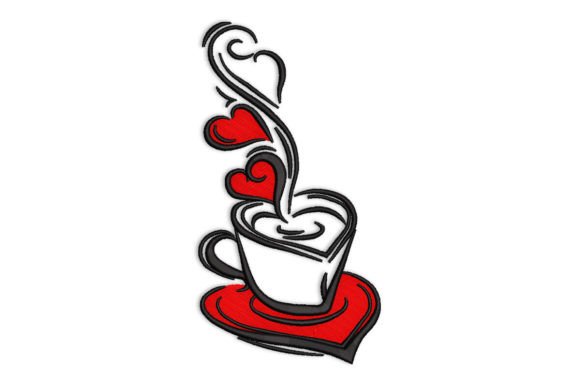 Coffee Cup and Hearts: A Versatile Embroidery Design for Boutique Apparel