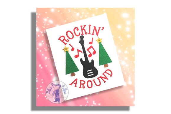Rockin Around Guitar: A Festive Embroidery Design for Small Business Merch